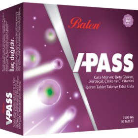 Resim Balen VPass Kara Mürver Beta Glukan Zerdeçal Çinko ve C Vitamini 1000 Mg 30 Tablet 