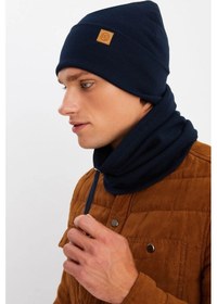 Resim Erkek Balıkçı Style %100 Pamuklu Kaşkorse, Terletmez, Ultra Hafif, Yumuşak Bere Boyunluk Takım - Standart / Lacivert Lacivert 