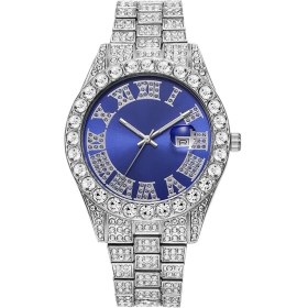 Resim Erkekler Için Avrupa ve Amerikan Tarzı Hip-Hop Feng Shui Hayalet Roma Elmas Kuvars Saati (Yurt Dışından) 