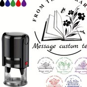 Resim Özel Yuvarlak Kitap Damgası - Çiçek ve Kitaplık İllüstrasyonlarıyla Kişiselleştirilmiş Kütüphane Tasarımı - 4.01 cm Çapında - ABS Malzeme - Kitap Severler ve Ofis Kullanımı için Mükemmel, Kitap Sever Hediyeleri 