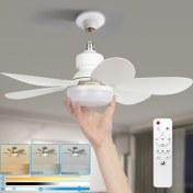 Resim FIBRAVE Akıllı Tavan Fanı Işık Kiti Uzaktan Kumanda ile, E27/E26 Vida İle Dimlenebilir Işıklar, 3 Renk 3 Rüzgar Hızı, Dimleme ve Zamanlama, Ayarlanabilir Güçlü Hava Akışı Sessiz Tavan Fanı Işık Ampulü Yatak Odası Mutfak Garaj Ofis ve Mağaza için (42cm/52cm) 