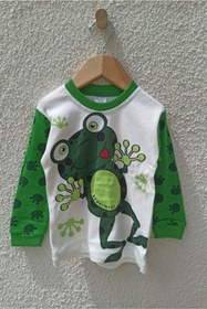 Resim Çocuk Kurbağa Desenli Pijama Takımı 1-2-3 Yaş 