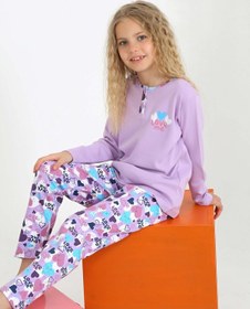 Resim Kız Çocuk Uzun Kollu %100 Pamuklu Düğme Detaylı Pijama Takımı Love Me Lila 