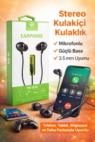 Resim YK Design YK-E41 Stereo Kulakiçi Kulaklık - Mikrofonlu, Güçlü Bass 