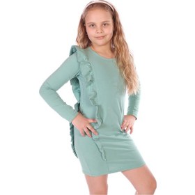 Resim Toontoy Kız Çocuk Fırfır Detaylı Elbise Yeşil 