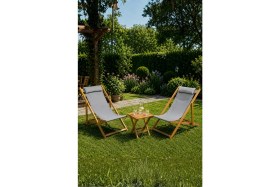 Resim Reyo Bysay Ahşap Katlanabilir Şezlong Plaj Bahçe Teras Balkon Sandalyesi 3'lü Takım Gri 
