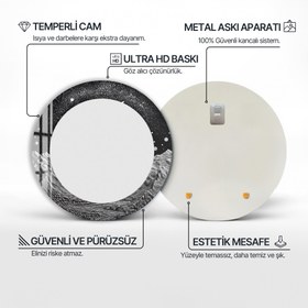Resim Ay Işığı Sessizliği Cam Tablo Yuvarlak Ayna - Siyah / 100 cm 