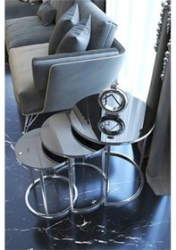 Resim Ims Zigon Dünyasi 3' Lü Füme Temperli Kırılmaz Aynalı Cam Gümüş Metal Zigon Sehpa Siyah 