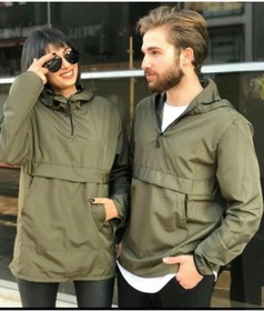 Resim Lushen Unısex Ince Kanguru Cep Sade RüzgarlıkYağmurluk İnce Ceket 