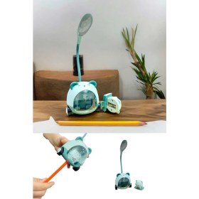 Resim Menuzer Sevimli Ayıcık Çocuk Masa Gece Lambası - Hazneli Kalem Traşlı Kalemlik Masa Lambası 