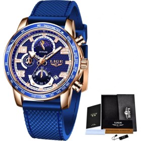 Resim Hanyang S Gül Altın Mavi Lıge Casual Erkek Saatler Üst Marka Lüks Kuvars Izle Su Geçirmez Kronograf Erkek Tarih Silikon Kayış Spor Saat Montre Homme (Yurt Dışından) 