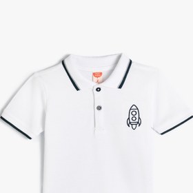 Resim Erkek Bebek Polo Yaka Tişört Kısa Kollu Çizgili İşleme Detaylı Pamuklu 
