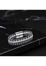 Resim Erkek Çelik Zincirli Mat Oniks Ve Silver Hematit Bileklik 9276 Gümüş 