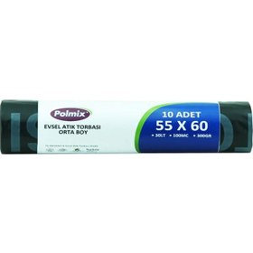 Resim Polmix Evsel Atık Torbası Orta Boy 6 Adet Siyah 55 x 60 CM 