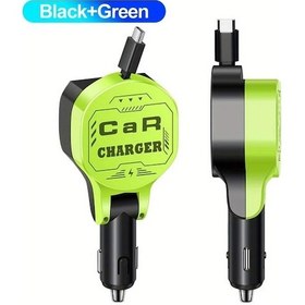 Resim Challenger Lıncoxın 66w Geri Çekilebilir Hızlı Şarj Kablosu Siyah Yeşil Usb Type-c Araç Şarj Aleti 