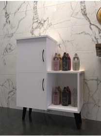 Resim Beyaz 2 Kapaklı Açık Raflı Banyo Dolabı Beyaz 