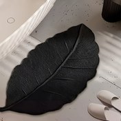 Resim 1 adet Premium Siyah Yaprak Desenli Fransız Halısı, Lüks Simüle Yaprak Zemin Matı, Basit ve Zarif Emici Mat, Banyo, Tuvalet, Giriş, Mutfak için Uygun, Temizlemesi Kolay, Banyo Halısı 