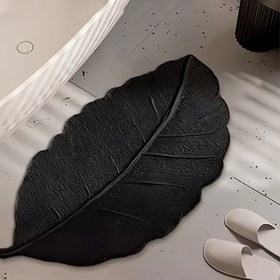 Resim 1 adet Premium Siyah Yaprak Desenli Fransız Halısı, Lüks Simüle Yaprak Zemin Matı, Basit ve Zarif Emici Mat, Banyo, Tuvalet, Giriş, Mutfak için Uygun, Temizlemesi Kolay, Banyo Halısı 