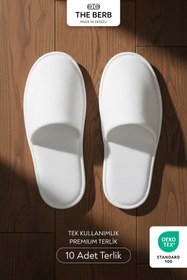 Resim TheBerb 10 Çift | Beyaz Tek Kullanımlık Premium Otel&Spa Terliği | Kaydırmaz Tabanlı 