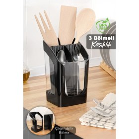 Resim 3 Bölmeli Tezgah Üstü Kaşıklık, Çıkarılabilir Bölmeli Bıçak ve Kaşık Standı 