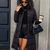 Resim Kadınlar İçin Şık Tam Boy Kapüşonlu Ceket - Tam Fermuarlı ve Kemerli Bel, Kalın Kışlık Isıtma, Tam Fermuarlı Ön, Kapüşonlu Yaka, Diz Boyu (Diz Boyu Ceket) - Tek Renk Sonbahar/İlkbahar Dış Giyim, Olgun Kadınlar İçin Dış Giyim 