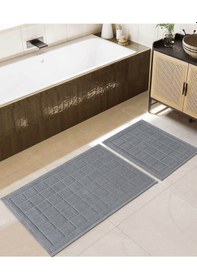 Resim Koza Home Medea Gri 2li Pamuk Kare Desenli Banyo Paspas Takımı 60x100 60x50 Gri 