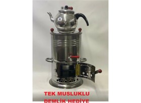 Resim Gri Odun Görünümlü Semaver ve Demlik Takımı, 3,5 Litre, Şık ve Kullanışlı Set 