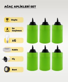 Resim Hazır Set Yeşil Silindir Ağaç Feneri - 6 Adet Sarı Işık Ampul, Kablo, Fiş Ve Bant Dahil 