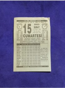 Resim 15 Şubat 2003 Takvim Yaprağı - Nostaljik Koleksiyonluk Takvim Yaprağı 