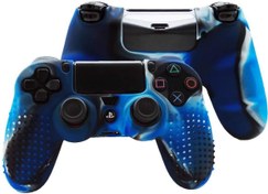 Resim PS4 Controller Joystick Oyun Kolu Gamepad Uyumlu - Silikon Koruyucu Cover Mavi Kamuflaj Cosmostech