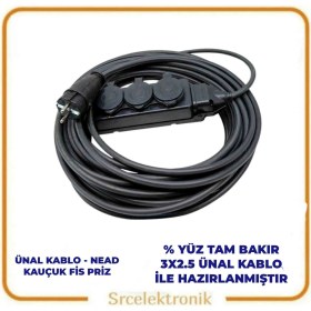 Resim NE-AD Kauçuk Fiş-3'lü Prizli Uzatma Seyyar Kablo (12 ile 40 Metre Arası) ( 3x2.5 Tam Bakır) Ttr Kablo HO5VV-F 