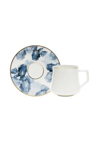 Resim Evaliza Buket Mavi Çiçek 130ml 6 Kişilik Çay Fincan Takımı Mavi - Beyaz 