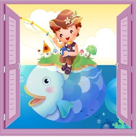Resim Çocuk Odası Bebek Odası Pencere Poster Duvar Kağıdı Balıkçı 