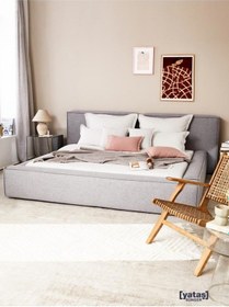 Resim Most Mollior Bazalı Karyola Gri Keten Kumaş 180x200 Cm. Yatak İçindir 