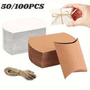 Resim 50/100 Adet Doğal İpli Rustik Yastık Şekilli Kraft Kağıt Hediye Kutuları - Şeker, Takı, Atıştırmalık için İdeal | DIY Projeler, Düğünler, Doğum Günleri, Hediye Çantaları, Cadılar Bayramı için Mükemmel 