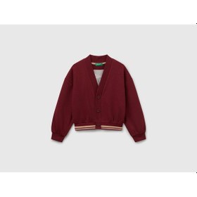 Resim Benetton Kız Çocuk Bordo Payet İşlemeli Ucu Çizgili Sweatshirt Hırka Bordo 