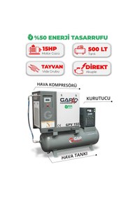 Resim Hava Kompresörü Depo Üstü İnvertörlü Vidalı 15hp 500lt Gpv15e 