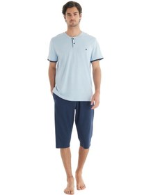 Resim Blackspade Erkek Premium Kısa Kol Kapri Mavi Pijama Takım C0t1n7o04 Mavi 