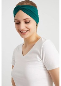 Resim Butik Çapraz Bağlamalı Kadın Bandana Saç Bandı, Kaymaz Yumuşak Esnek%100 Pamuklu Penye - Tek Ebat / Canlı Yeşil Canlı Yeşil 