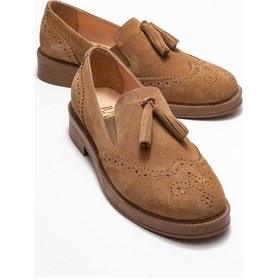 Resim Luvishoes Luvi Shoes Alex Toprak Süet Hakiki Deri Püsküllü Lastikli Kadın Loafer Ayakkabı Toprak 