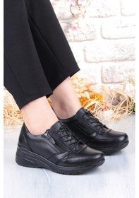 Resim Pepita 9402 Comfort Yumuşak Esnek Kauçuk Kaymaz Taban Hakiki Deri Kadın Ayakkabı Siyah 