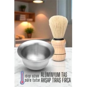 Resim Bfs Alüminyum Tıraş Tası Ahşap Tıraş Fırçası Seti - 