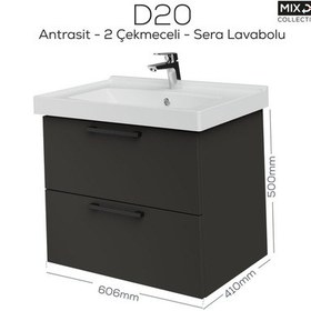 Resim Creavit D20 65 Cm İki Çelmeceli Lavabo Dolabı Antrasit Melamin Antrasit 