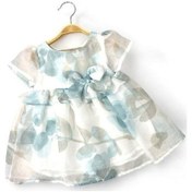 Resim Kız Bebek Pamuk Astarlı Organze Kumaş Fiyonklu Elbise-15680 Ekru 