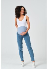 Resim Busa Hamile Esnek Karın Bantlı Mom Fit Kot Pantolon Açık Mavi-açık Mavi 