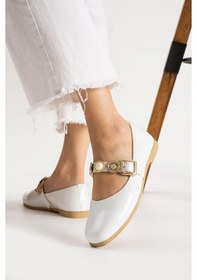 Resim Albishoes Kadın Babet Rahat Hafif Ses Yapmaz Kemer Taşlı Günlük Babet Ev Ofis Dış Mekan Ayakkabı Beyaz 