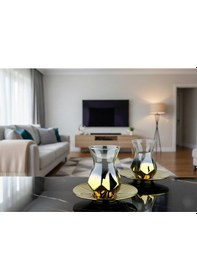 Resim Rova Tr Amber Lüks 6 Kişilik Cam Çay Seti - 12 Parçalık Çeyizlik Modern Tasarım Altın 