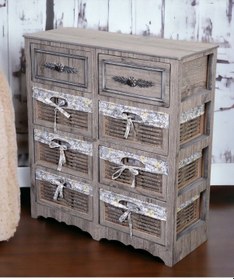 Resim Ahşap 8 Çekmeceli Hasır Görünümlü Sebzelik Rustik 