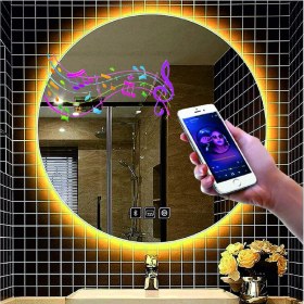 Resim Dnr-Mirror45 Cm Bluetoothlu Buğu Yapmayan Dokunmatik Tuşlu Günışığı Ledli Yuvarlak Banyo Aynası 