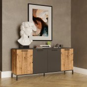 Resim Robin Home Troya Yemek Odası Konsol 4 Kapaklı Metal Ayaklı Çam 